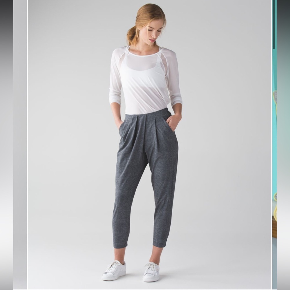 Lululemon &go Keepsake Pant Heathered‎ Texture Printed Greyt Deep Coal Sz 8
